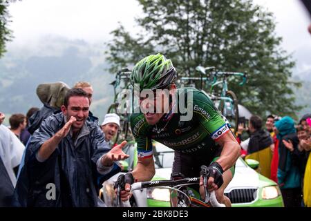 2014 Tour De France Etappe 8 Tomblaine nach Gerardmer La Mauselaine 12. Juli. Thomas Voeckler (Fra) Team Europcar. Stockfoto