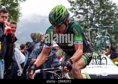 2014 Tour De France Etappe 8 Tomblaine nach Gerardmer La Mauselaine 12. Juli. Thomas Voeckler (Fra) Team Europcar. Stockfoto