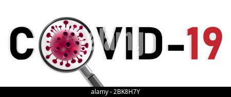 Coronavirus Krankheit Infektion medizinische mit Lupe. Neuer offizieller Name für die Coronavirus-Krankheit COVID-19. 2019-NCoV-Konzept. Stock Vektor