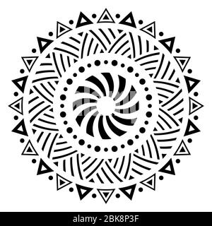 Abstrakte kreisförmiges Ornament. Ethnische Mandala. Stilisierte Sonne Symbol. Rosette von geometrischen Elementen. Ethnische Tribal Motiv. Schablone Tattoo und druckt. Stock Vektor