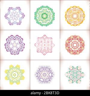 Ornament Einladungskarte mit Mandala. Mandala farbigen Satz von Vektor-Illustration. Stock Vektor