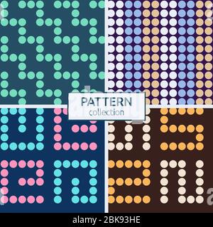 Set von vier abstrakten kleinen Kreisen nahtlose Muster. Gruppen von Kreisen. Mit Punktmuster. Moderne, stilvolle Texturen. Für Stoff, Design, Stoff. Vektor Stock Vektor