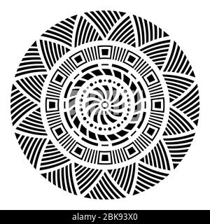 Abstrakte kreisförmiges Ornament. Ethnische Mandala. Stilisierte Sonne Symbol. Rosette von geometrischen Elementen. Ethnische Tribal Motiv. Schablone Tattoo und druckt. Stock Vektor