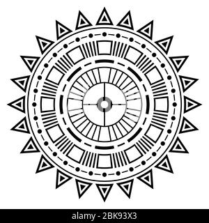 Abstrakte kreisförmiges Ornament. Ethnische Mandala. Stilisierte Sonne Symbol. Rosette von geometrischen Elementen. Ethnische Tribal Motiv. Schablone Tattoo und druckt. Stock Vektor