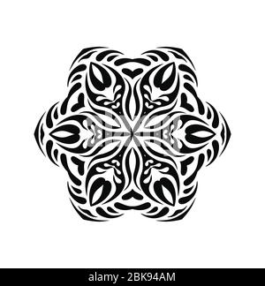 Handgezeichnete dekorative Elemente im Schneeflocken-Design. Schwarze verzierte Schneeflocke isoliert auf Hintergrund. Stock Vektor