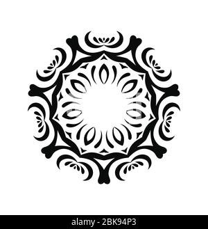 Handgezeichnete dekorative Elemente im Schneeflocken-Design. Schwarze verzierte Schneeflocke isoliert auf Hintergrund. Stock Vektor