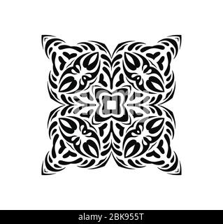 Handgezeichnete dekorative Elemente im Schneeflocken-Design. Schwarze verzierte Schneeflocke isoliert auf Hintergrund. Stock Vektor