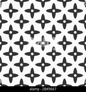 Abstraktes geometrisches Muster mit nahtlosen Kreuzen. Abgerundete Formen mit einem Punkt in der Mitte. Sich wiederholende Ornamente. Vektor monochromer Hintergrund. Stock Vektor