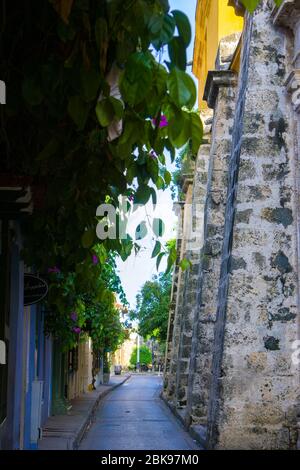 Blick auf eine Straße in der ummauerten Stadt cartagena kolumbien Stockfoto