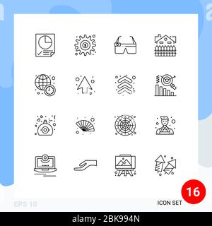 16 Universal Outline Zeichen Symbole von Haus, Bau, Optionen, Gebäude, smart editierbare Vektor Design-Elemente Stock Vektor