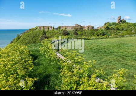 Hastings Castle aus Ladies Parlor, East Sussex, Großbritannien Stockfoto