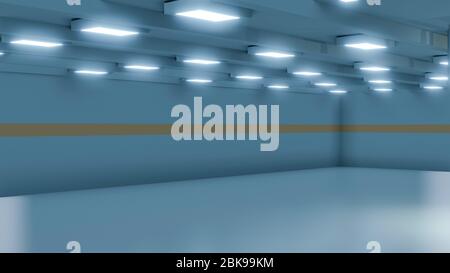 3d-Rendering Innenraum weiß und sauber leeres Büro, Fabrik oder Lager Stockfoto