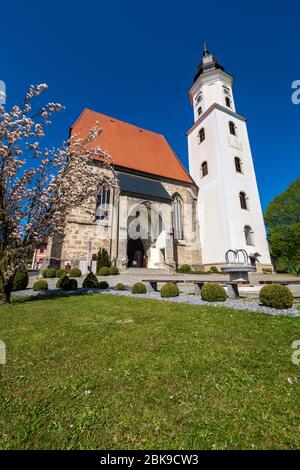 Außenansicht der katholischen Hallenkirche Wallfahrtskirche Mariä Heimsuchung aus dem 15. Jahrhundert in Zell am Pettenfirst, Oberösterreich, Österreich Stockfoto