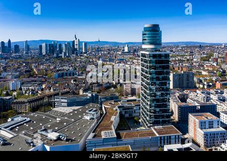 Luftaufnahme, Frankfurter Skyline, mit Henniger Tower, Commerzbank, Sachsenhausen, Hessen, Deutschland Stockfoto