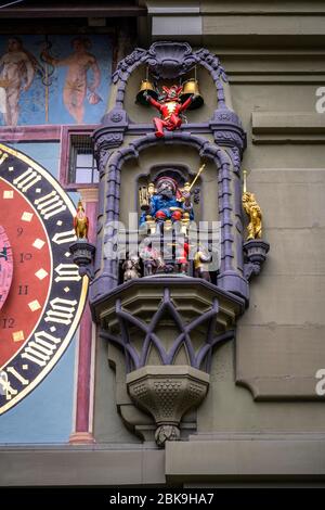 Glockenspiel der Zytglogge, Zeitglockenturm, in der Altstadt von Bern, Innerer Stadt, Bern, Kanton Bern, Schweiz Stockfoto