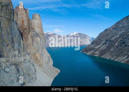 Luftaufnahme von Sam Ford Fjord, Baffin Island Stockfoto