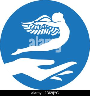 Hand hält Miniatur Engel Stock Vektor