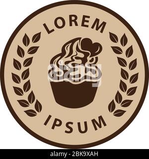 tasse Kuchen in Lorbeerblättern Rahmen Stock Vektor