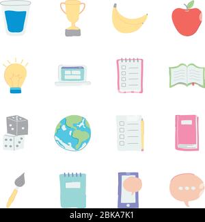 Obst und Stoffe Symbol auf weißem Hintergrund, flacher Stil, Vektor-Illustration gesetzt Stock Vektor