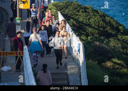 Sydney, Australien. Sonntag, 3. Mai 2020. Küstenspaziergang am Bronte Beach in Sydneys östlichen Vororten. Aufgrund der COVID-19-Pandemie ist die soziale Distanz immer noch sehr groß. Credit Paul Lovelace/Alamy Live News Stockfoto