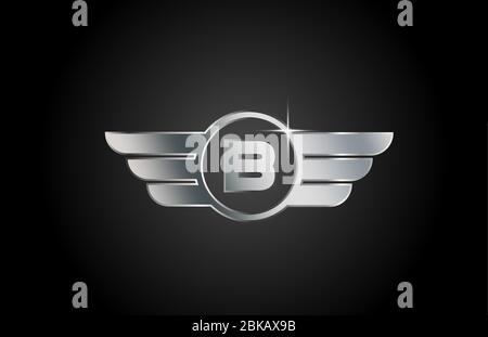 B Alphabet Buchstaben Logo Symbol für Unternehmen und Unternehmen mit metallischen Flügel Design Stock Vektor