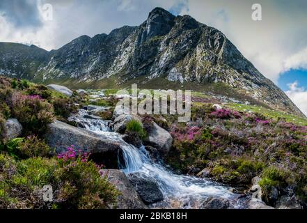 mullach buidhe oder die Bastion, oberhalb glen sannox mit Brandung und Heidekraut, arran Stockfoto