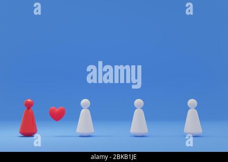 Grafik-Modell repräsentieren soziale Distanzierung Menschen, die abgespreidet, aber noch lieben zusammen und helfen, die Verbreitung Coronavirus zu verhindern.3D-Rendering. Stockfoto