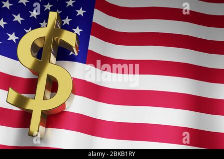USD US Dollar Währung Zeichen mit USA National Flag Hintergrund für Business Financial, 3D Rendering mit Kopierraum. Stockfoto