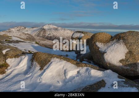 Blick auf die Berge von arran im Winter Stockfoto
