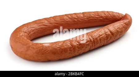 Frische geräucherte Wurst, hufeisenförmige isoliert auf weißem Hintergrund Stockfoto