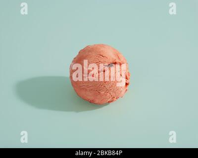 Rosa Eis mit langen Schatten isoliert auf pastellblauem Hintergrund Stockfoto