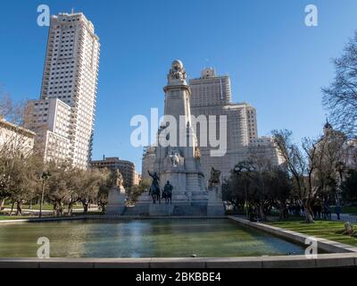 Denkmal für Miguel de Cervantes in Madrid, Spanien, Europa Stockfoto