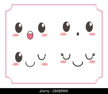 Kawaii schöne liebenswert Augen Mund Mimik Vektor-Illustration Stock Vektor