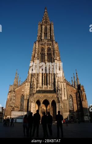 Touristen Silhouette vor dem Münster von Ulm, Deutschland Stockfoto