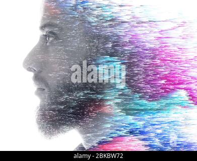 Ein Porträt kombiniert mit einer digitalen Illustration. Stockfoto