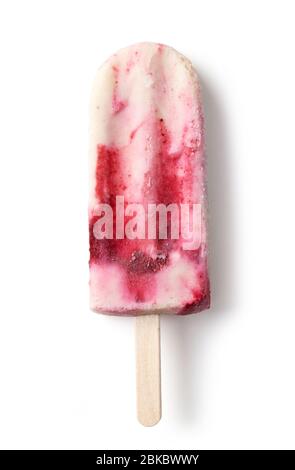 Gesundes Bio-Obst Eis auf weißem Hintergrund isoliert, Draufsicht Stockfoto