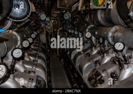 Der Motorraum von HMAS Onslow, Sydney, Australien Stockfoto