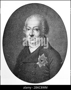 Karl Friedrich von Baden, geboren am 22. November 1728 - 10. Juni 1811, war Markgraf von Baden-Durlach (1,738 bis 1,771), Markgraf von Baden (1771 bis 1803), Kurfürst des Heiligen Römischen Reiches (1803-1806), amtlich Markgraf von Baden und Hochberg / Karl Friedrich von Baden, 22. 1728. Bis 10. November. Juni 1811, war Markgraf von Baden-Durlach (1738–1771), Markgraf von Baden (1771–1803), Kurfürst des Heiligen Römischen Reiches (1803–1806); offiziell Markgraf zu Baden und Hochberg, historisch, historisch, digital verbesserte Reproduktion eines Originals aus dem 19. Jahrhundert / digitale Reproduktion einer Original Stockfoto