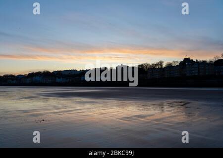 Sonnenuntergang am Filey Beach - Filey, Yorkshire, Großbritannien Stockfoto