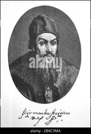 Sigismund Augustus II., Zygmunt II. August, 1. August 1520 -. 7. Juli 1572, war von 1529 Großherzog von Litauen, von 1530 König von Polen und von 1548, nach dem Tod seines Vaters, autokrat / Sigismund II.. August, Zygmunt II. August, 1. Bis 1520. August. Juli 1572, war ab 1529 Großfürst von Litauen, ab 1530 König von Polen und ab 1548, nach dem Tod seines Vaters, Alleinherrscher, historisch, historisch, digital verbesserte Reproduktion eines Originals aus dem 19. Jahrhundert / digitale Reproduktion einer Originalvorlage aus dem 19. Jahrhundert Stockfoto
