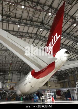 Virgin Atlantic 747-400 am Flughafen London Gatwick Stockfoto