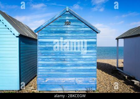 Strand Hütten von Herne Bay, Kent, Großbritannien Stockfoto