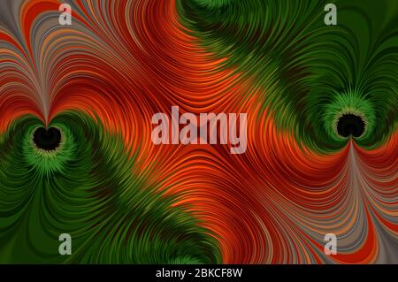 Abstrakt rown, orange, grün und schwarz gekrümmte Linien Hintergrund Stockfoto