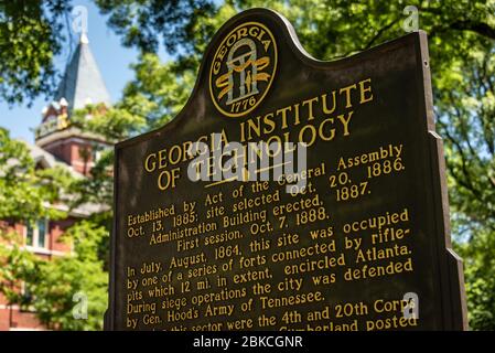 Georgia Institute of Technology historische Markierung auf dem Campus von Georgia Tech in Atlanta, Georgia. (USA) Stockfoto