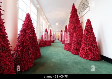 Die Ostkolonnade des Weißen Hauses ist für die Weihnachtszeit Montag, 26. November 2018 dekoriert. Weißes Haus Weihnachten 2018 Stockfoto