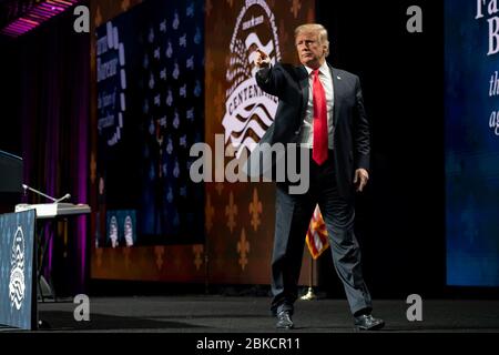 Präsident Donald J. Trump hält während der 100. Jahrestagung der American Farm Bureau Federation am Montag, den 14. Januar 2019, im New Orleans Ernest N. Morial Convention Center in New Orleans, Louisiana, seine Ausführungen. Präsident Trump gibt Bemerkungen in New Orleans Stockfoto