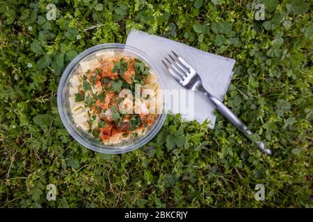 Schale mit Macaroni Salat bei einem Picknick Stockfoto