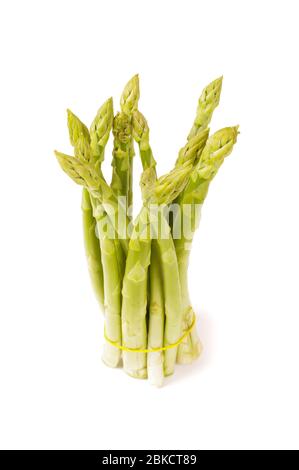 Frischer Bio-grüner Spargel (Spargel officinalis) auf weißem Hintergrund isoliert Stockfoto