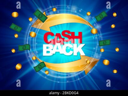 Geld-Cashback-Poster mit Goldmünzen. Vektorgrafik Stock Vektor