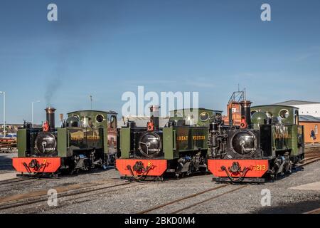 GWR 2-6-2 No. 7, No. 8 und No. 1213 Line-Up in Aberystwyth auf der Vale of Rheidol Railway während ihres Steam Festival Wochenendes Stockfoto